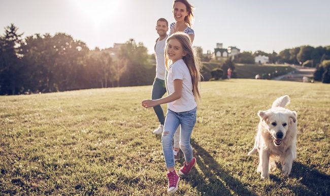 Famille heureuse de marcher dans un parc