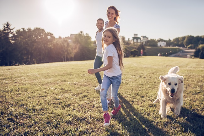Famille heureuse de marcher dans un parc