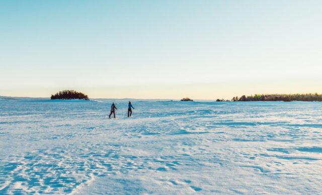 gens en ski de fond dans le champs